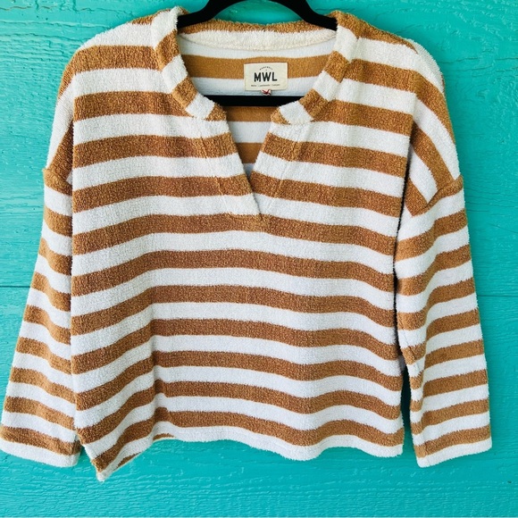 MWL Loop Terry Striped Notched Sweatshirt Terry Cloth SIZE MEDIUM Earthen Clay - Picture 1 of 9